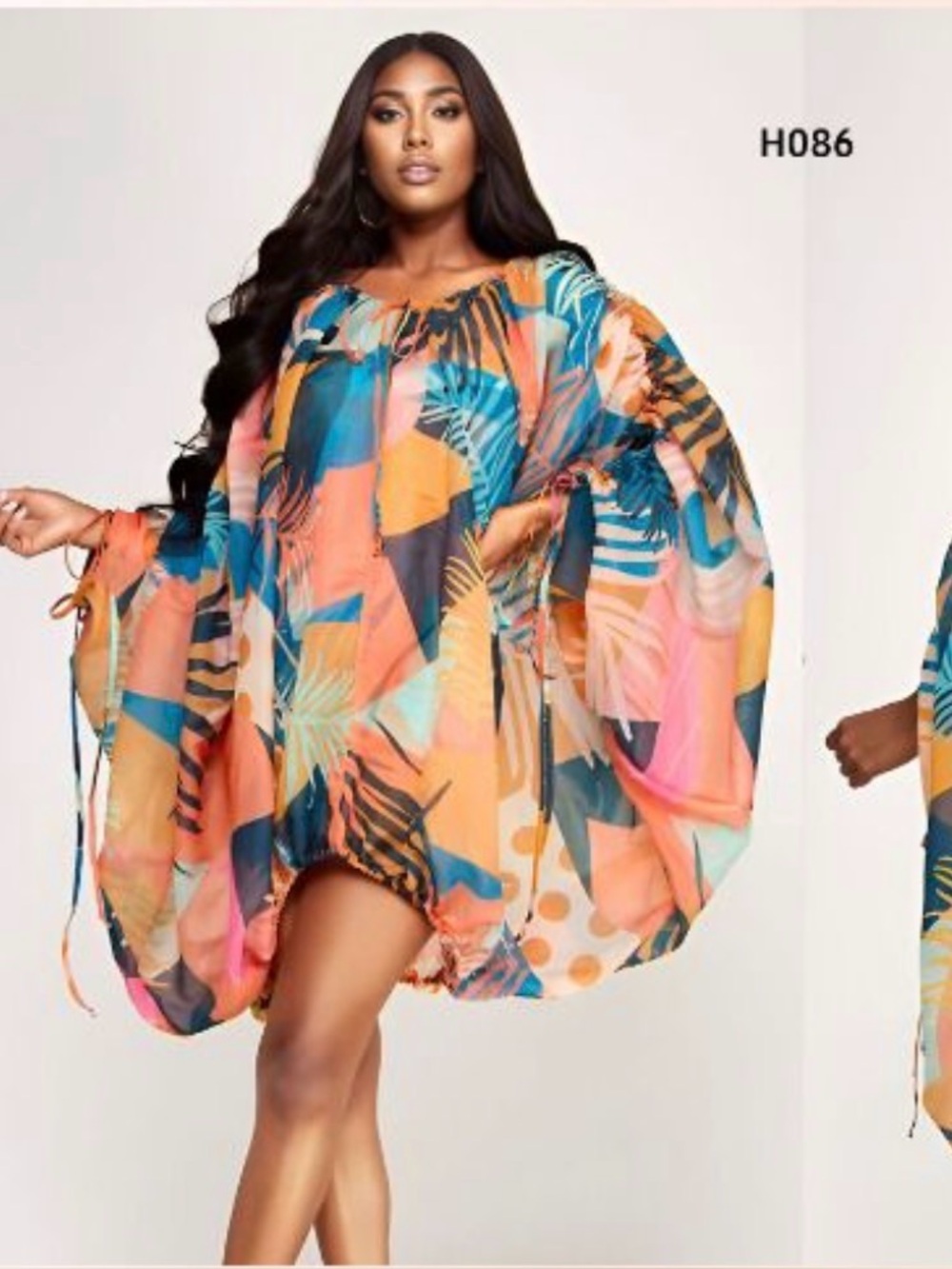 Multicolor Tropical Print Batwing Mini Dress Size Sm- XL